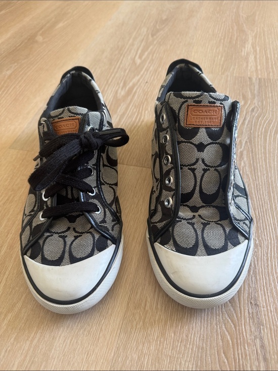 Coach Shoes - Coach Black and Cream Signature Canvas Sneakers